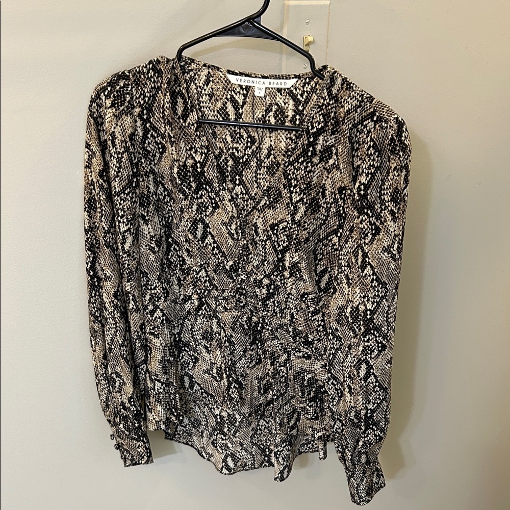 Veronica Beard Black and Cream Snake Print Blouse